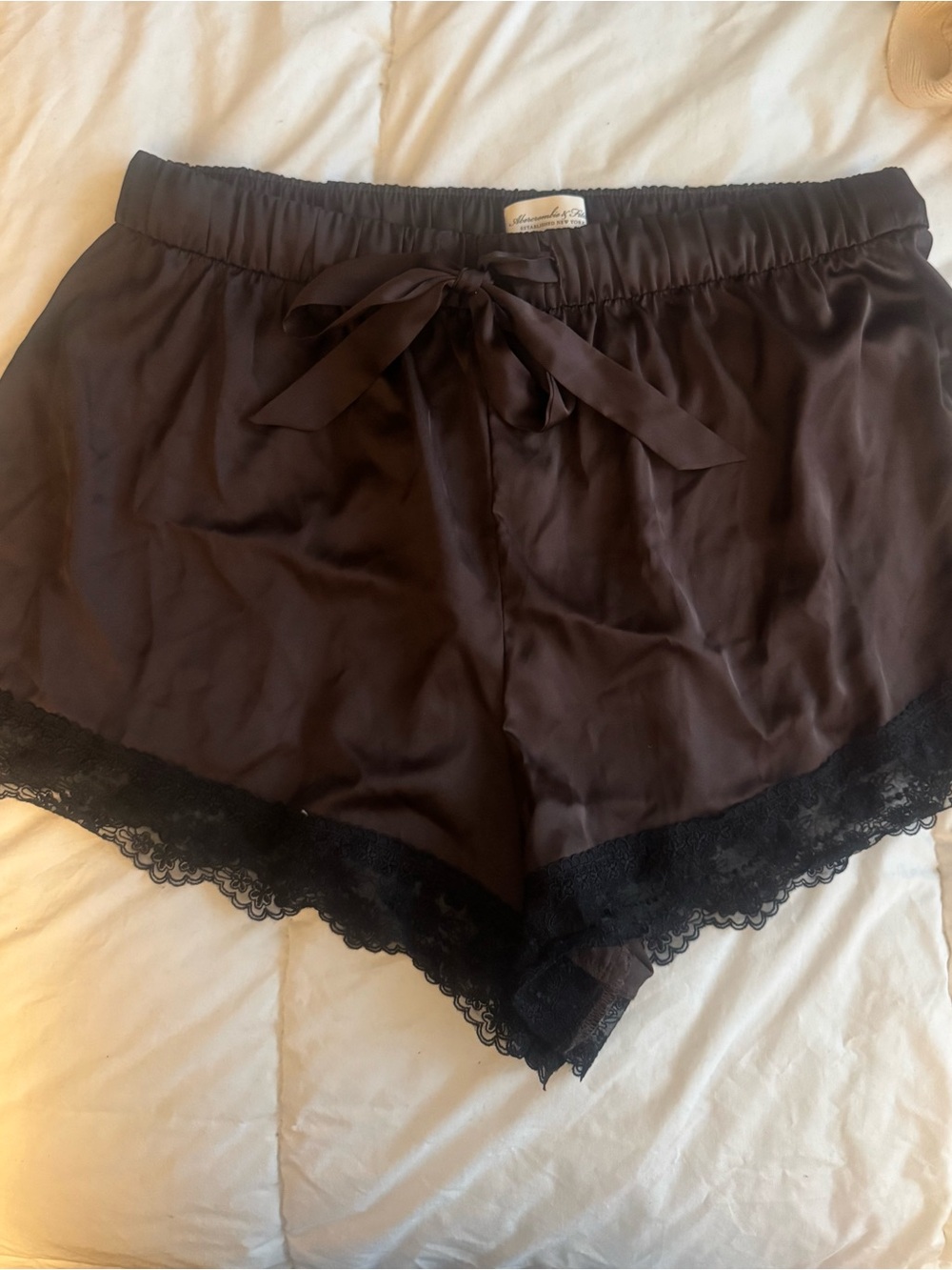 Abercrombie Silky Black Lace-Trim Sleep Shorts
